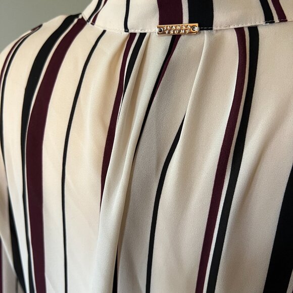 Ivanka Trump Sz L Striped Cream Burgundy hook closure Black Blouse Top POSH55 - Picture 11 of 15